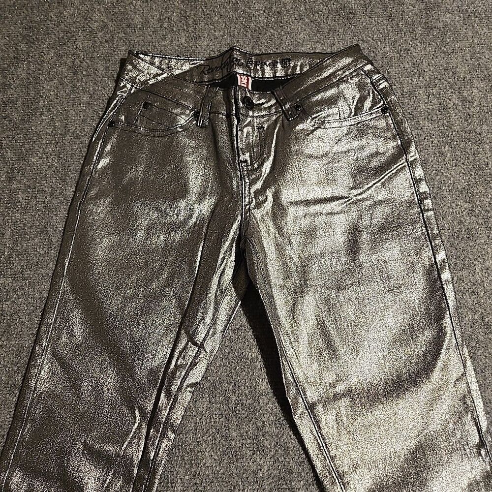 Revolution by Revolt Jeans Womens Juniors 3 Silver Skinny Stretch Pockets - Picture 2 of 10